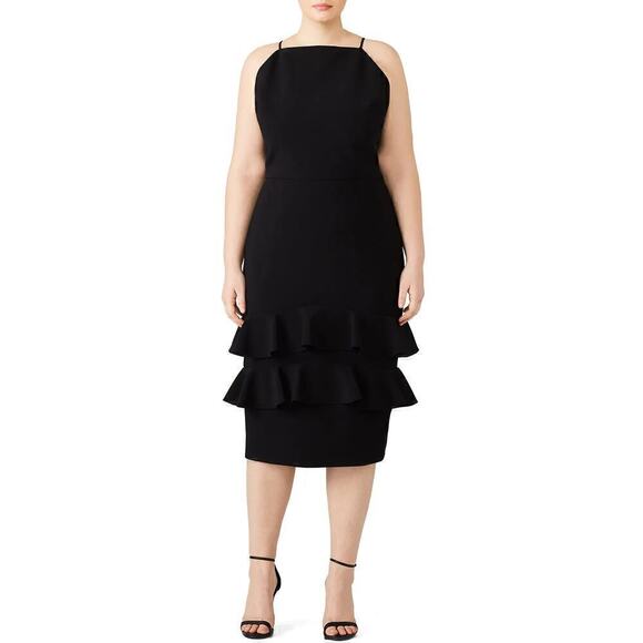 Christian Siriano Arabella Dress Sleeveless Ruffle Tiered Sheath Midi Black 16 - Picture 1 of 12